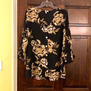 Black blouse with gold floral